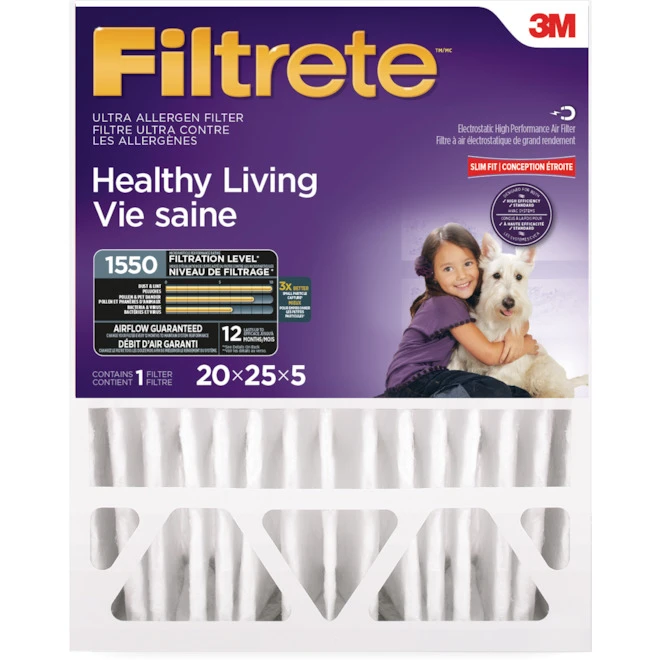3M Filtrete Healthy Living 1550 MPR Ultra Allergen Reduction Electrostatic Pleated Air Filter - 20 X 25 X 5-in 3 3M Filtrete Healthy Living 1550 MPR Ultra Allergen Reduction Electrostatic Pleated Air Filter - 20 X 25 X 5-in