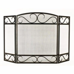 Style Selections 3-Panel Fireplace Screen - Scroll - Steel - 50.2-in X 32-in - Black