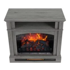 Style Selections 33 X 33.75-in 1500W Ash Grey Infrared Electric Fireplace With Shelf