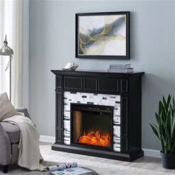 Southern Enterprises Tierrest 45.5-in W Black With Grey Marble Fan-forced Smart Electric Fireplace -Napoleon Shop 330949545 AlternateImage4 l