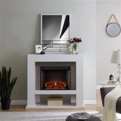Southern Enterprises Gretha 44-in W White With Stainless Steel Fan-forced Electric Fireplace