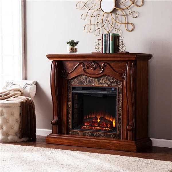 Southern Enterprises Manchester 45.25-in W Walnut Fan-forced Electric Fireplace 6 Southern Enterprises Manchester 45.25-in W Walnut Fan-forced Electric Fireplace - Image 4