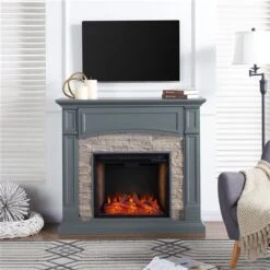 Southern Enterprises Prisene 45.75-in W Grey With Weathered Stones Fan-forced Smart Electric Fireplace -Napoleon Shop 330949594 AlternateImage1 l