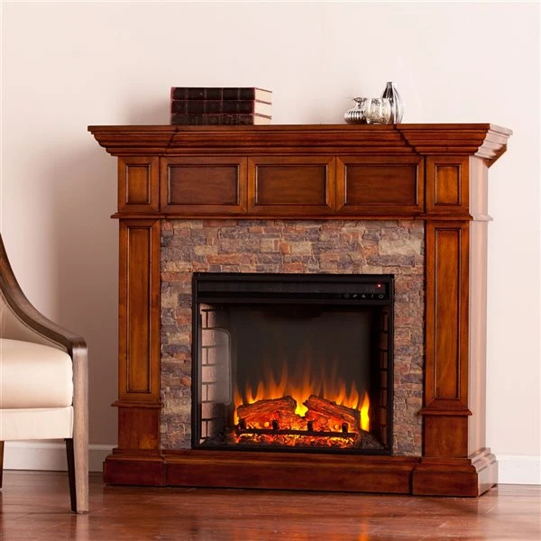 Southern Enterprises Ryland 45.75-in W Dark Oak With Faux Stone Fan-forced Electric Fireplace 4 Southern Enterprises Ryland 45.75-in W Dark Oak With Faux Stone Fan-forced Electric Fireplace - Image 2
