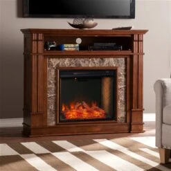 Southern Enterprises Cakury 48-in W Whiskey Maple Fan-forced Smart Electric Fireplace