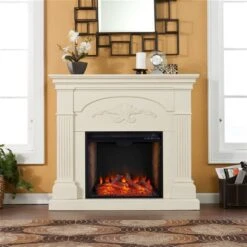Southern Enterprises Jeistan 44.75-in W Ivory Fan-forced Smart Electric Fireplace