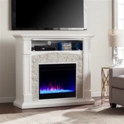 Southern Enterprises Prisene 45.75-in W White With Faux Stone Fan-forced Colour Changing Electric Fireplace -Napoleon Shop 330949723 AlternateImage4 l