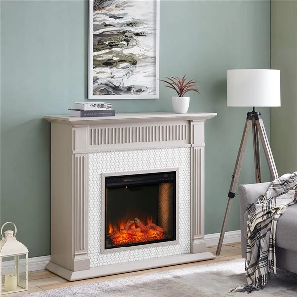 Southern Enterprises Euge 48-in W Grey And White Fan-forced Smart Electric Fireplace 5 Southern Enterprises Euge 48-in W Grey And White Fan-forced Smart Electric Fireplace - Image 3