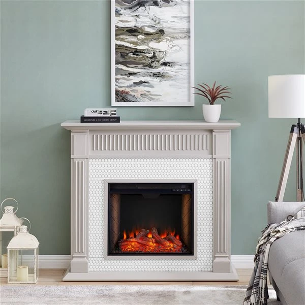 Southern Enterprises Euge 48-in W Grey And White Fan-forced Smart Electric Fireplace 3 Southern Enterprises Euge 48-in W Grey And White Fan-forced Smart Electric Fireplace