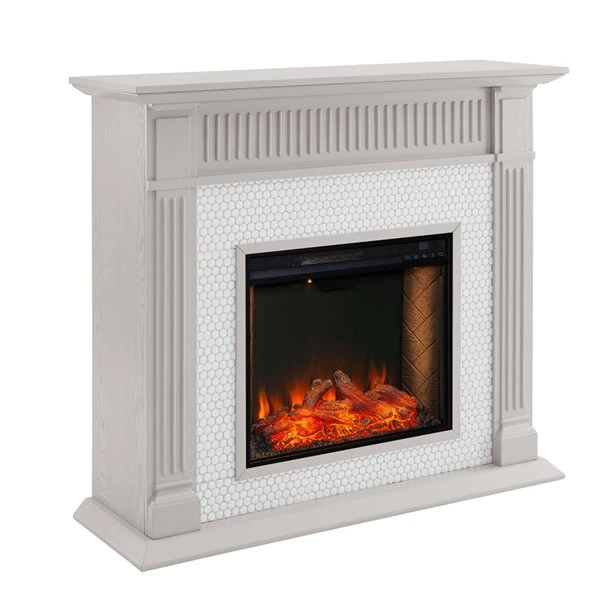 Southern Enterprises Euge 48-in W Grey And White Fan-forced Smart Electric Fireplace 4 Southern Enterprises Euge 48-in W Grey And White Fan-forced Smart Electric Fireplace - Image 2