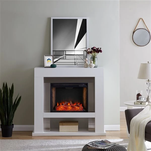 Southern Enterprises Gretha 44-in W White With Stainless Steel Fan-forced Smart Electric Fireplace 5 Southern Enterprises Gretha 44-in W White With Stainless Steel Fan-forced Smart Electric Fireplace - Image 3