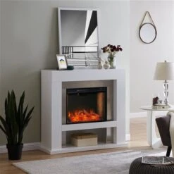 Southern Enterprises Gretha 44-in W White With Stainless Steel Fan-forced Smart Electric Fireplace 10 Southern Enterprises Gretha 44-in W White With Stainless Steel Fan-forced Smart Electric Fireplace -Napoleon Shop 330949733 AlternateImage4 l