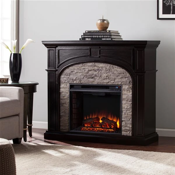 Southern Enterprises Aiden 45.75-in W Ebony With Grey Faux Stone Fan-forced Electric Fireplace 2 Southern Enterprises Aiden 45.75-in W Ebony With Grey Faux Stone Fan-forced Electric Fireplace