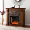 Southern Enterprises Andu 45.5-in W Antique Oak With Faux Slate Tiles Fan-forced Smart Electric Fireplace
