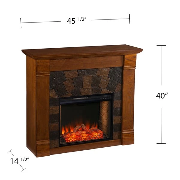 Southern Enterprises Andu 45.5-in W Antique Oak With Faux Slate Tiles Fan-forced Smart Electric Fireplace 6 Southern Enterprises Andu 45.5-in W Antique Oak With Faux Slate Tiles Fan-forced Smart Electric Fireplace - Image 4