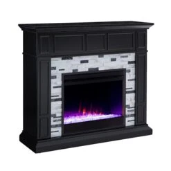 Southern Enterprises Tierrest 45.5-in W Black With Grey Marble Fan-forced Electric Fireplace