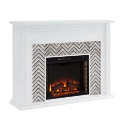 Southern Enterprises Plery 50-in W White And Grey Marble Fan-forced Electric Fireplace
