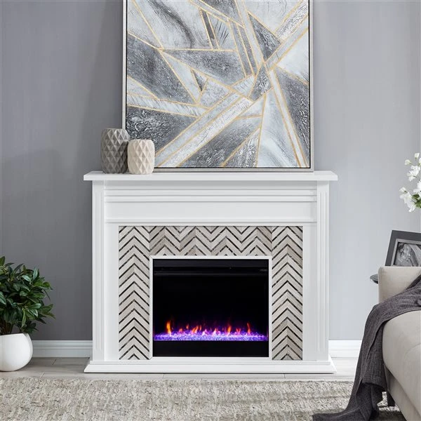 Southern Enterprises Plery White And Grey 50-in W Marble Fan-forced Electric Fireplace 6 Southern Enterprises Plery White And Grey 50-in W Marble Fan-forced Electric Fireplace - Image 4