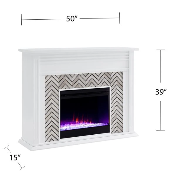 Southern Enterprises Plery White And Grey 50-in W Marble Fan-forced Electric Fireplace 5 Southern Enterprises Plery White And Grey 50-in W Marble Fan-forced Electric Fireplace - Image 3