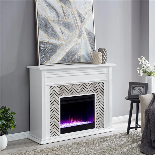 Southern Enterprises Plery White And Grey 50-in W Marble Fan-forced Electric Fireplace 7 Southern Enterprises Plery White And Grey 50-in W Marble Fan-forced Electric Fireplace - Image 5