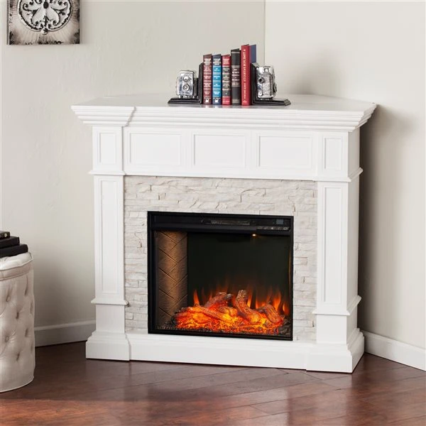 Southern Enterprises Onkto 45.75-in W White With Faux Stone Fan-forced Smart Electric Fireplace 7 Southern Enterprises Onkto 45.75-in W White With Faux Stone Fan-forced Smart Electric Fireplace - Image 5