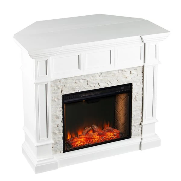 Southern Enterprises Onkto 45.75-in W White With Faux Stone Fan-forced Smart Electric Fireplace 5 Southern Enterprises Onkto 45.75-in W White With Faux Stone Fan-forced Smart Electric Fireplace - Image 3