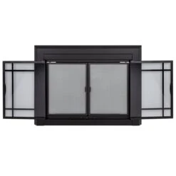 Pleasant Hearth Easton Black Small Cabinet-style Smoked Tempered Glass Fireplace Doors