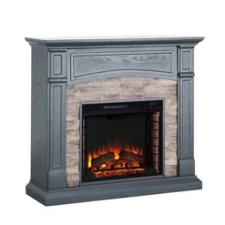 Southern Enterprises Sacone 45 3/4-in Slate-Grey Electric Fireplace With Media Storage