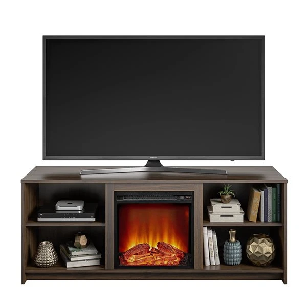 Ameriwood Home Courtland Florence Walnut TV Stand With Fan-forced Electric Fireplace For TVs Up To 65-in 4 Ameriwood Home Courtland Florence Walnut TV Stand With Fan-forced Electric Fireplace For TVs Up To 65-in - Image 2