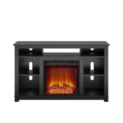 Ameriwood Home Black TV Stand With Fan-forced Electric Fireplace For TVs Up To 55-in