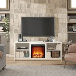 Ameriwood Home Courtland White TV Stand With Fan-forced Electric Fireplace For TVs Up To 65-in -Napoleon Shop 331009188 AlternateImage4 l