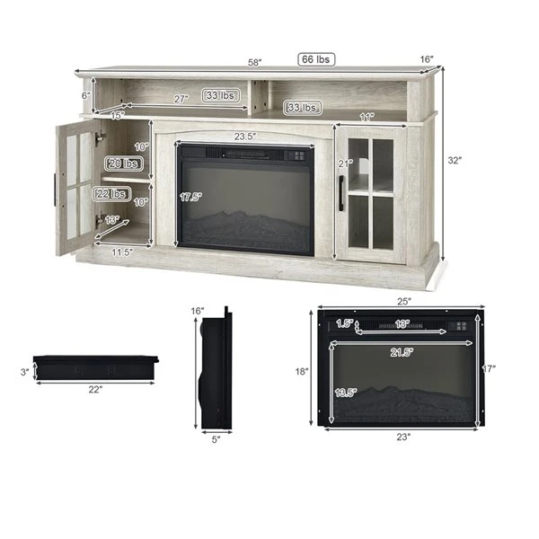 Costway 56-in W Off-White Engineered Wood Fan-Forced Electric Fireplace 5 Costway 56-in W Off-White Engineered Wood Fan-Forced Electric Fireplace - Image 3