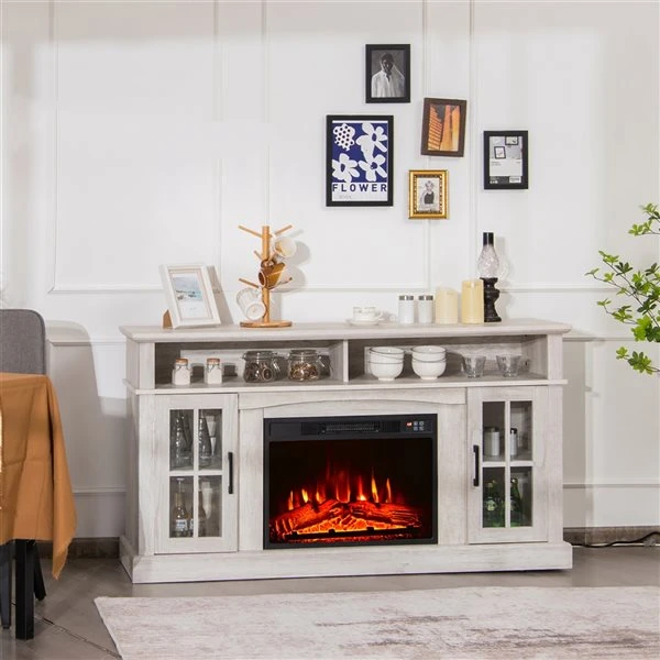 Costway 56-in W Off-White Engineered Wood Fan-Forced Electric Fireplace 7 Costway 56-in W Off-White Engineered Wood Fan-Forced Electric Fireplace - Image 5