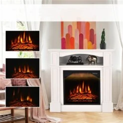 Costway 32-in W White MDF Fan-Forced Electric Fireplace