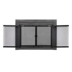 Pleasant Hearth Carlisle 30-in To 37-in X 25-1/2-in To 32-1/2-in Tempered Glass Fireplace Doors In Gunmetal