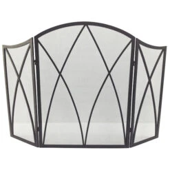 Style Selections 47.87-in Black Steel Gothic Arch 3-Panel Fireplace Screen